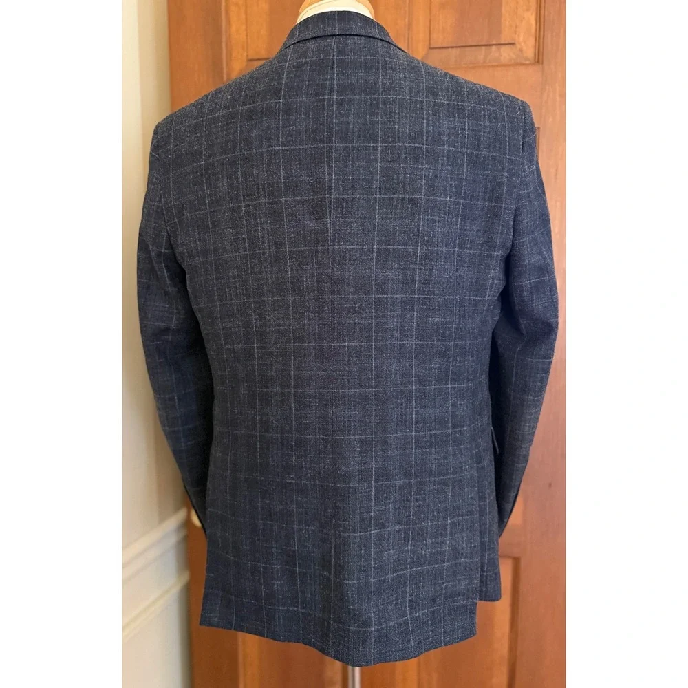 Jos. A. Bank Tailored Fit Sport Coat Mens 42L Blue Wool Silk Linen Blazer Jacket - Picture 5 of 16